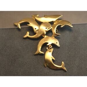 Ultra Craft Dolphin Whale Dangling Brooch Vintage Pin